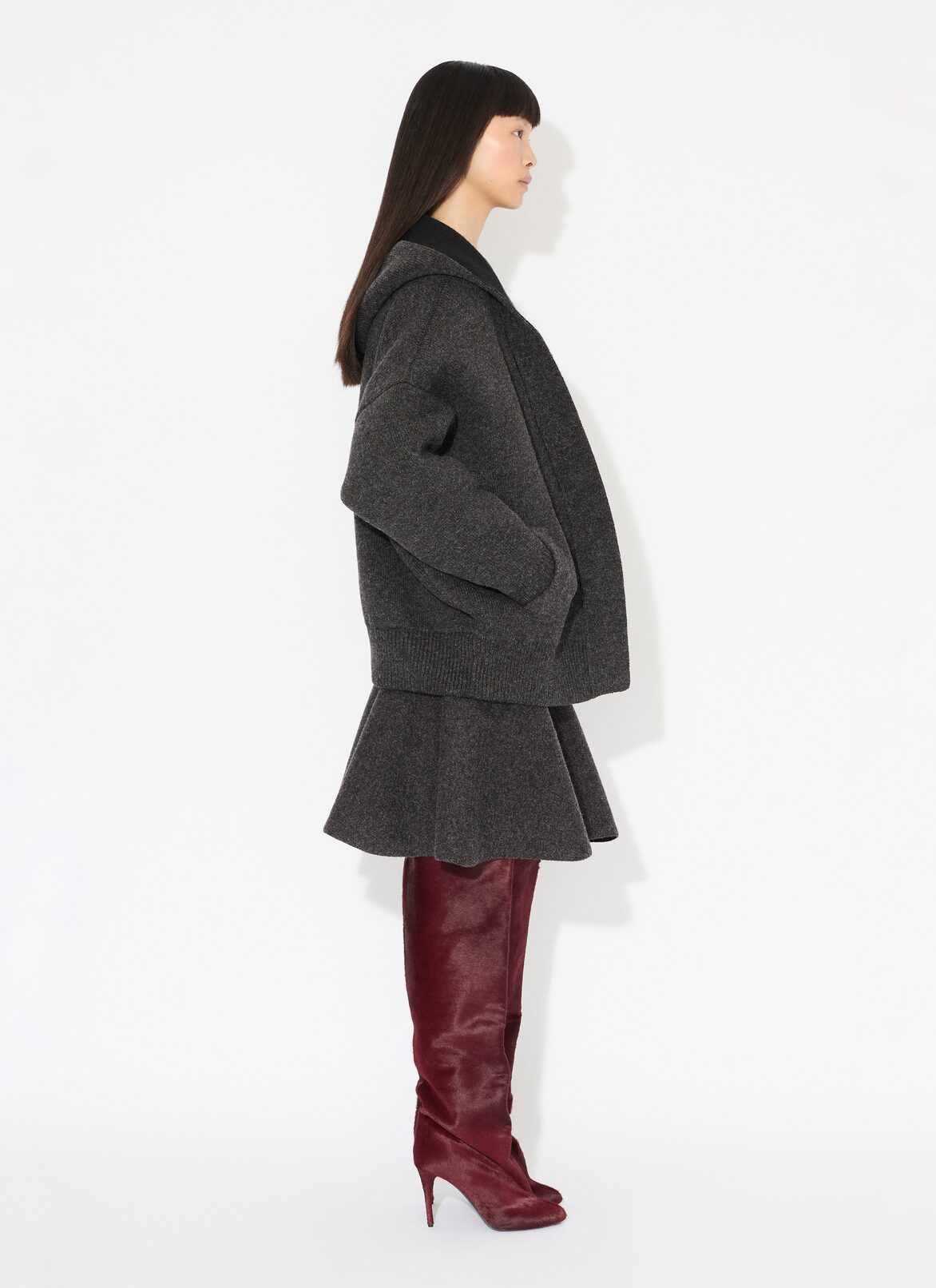 HOODED SHETLAND WOOL CARDIGAN ALAÏA  HOODED SHETLAND WOOL CARDIGAN